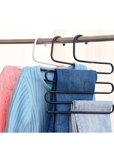 1 Adet 5katlı Çok Katmanlı S Şeklinde Pantolon Eşarp Havlu Askısı İz Bırakmaz, Kaymaz,metal,siyah Diğer