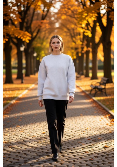 Benerly Kadın Bisiklet Yaka Düşük Kol Oversize Kalın Örme Sweatshirt Fonk Kar Melanj