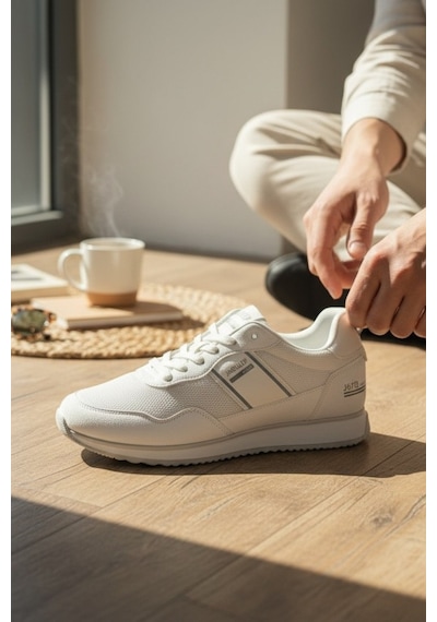 Enoch Erkek Spor Ayakkabı Günlük Yürüyüş Ve Koşu Sneaker Hafif Esnek Tabanlı Rahat Kalıp Beyaz