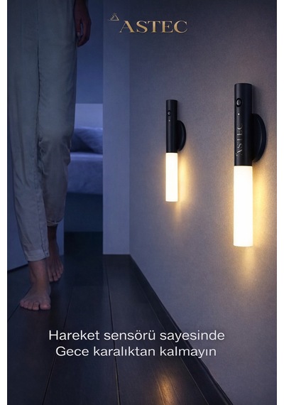 Astec Siyah 2 Adet Mıknatıslı Dekoratif Hareket Sensörlü Gece Lambası/el Feneri Şarjlı Gün Işığı Kahverengi