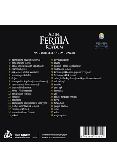 Adını Feriha Koydum - Müzik: Nail Yurtsever & Cem Tuncer Cd