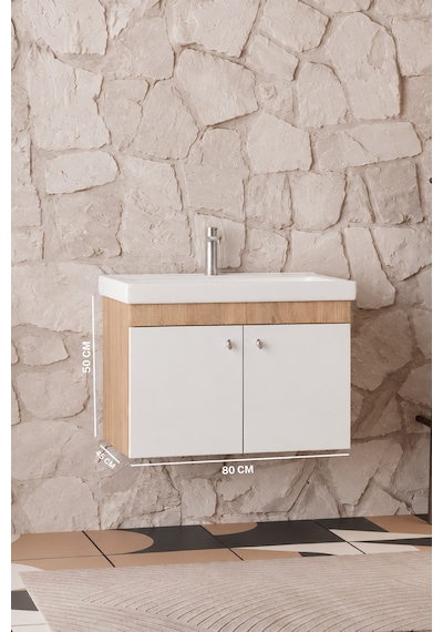 Milano 80 Cm, Lavabolu Alt Banyo Dolabı, Kapaklı Banyo Dolabı, Seramik Lavabo Dahil, Mdf Beyaz - Sonomo Milano 80 Cm, Lavabolu Alt Banyo Dolabı, Kapaklı Banyo Dolabı, Seramik Lavabo Dahil, Mdf Beyaz - Sonomo