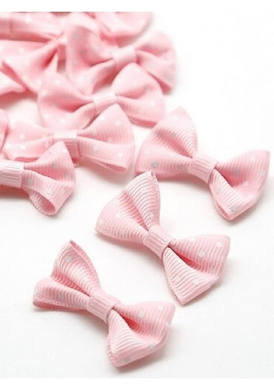 Pembe Beyaz Puantiyeli Fiyonk Süsleme Malzemesi 3 cm (50 Adet)