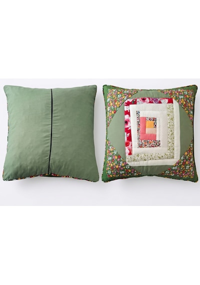 Poplin Pamuklu Kırkyama Patchwork Dekoratif Kırlent Kılıfı 45x45 Cm Çam Yeşili