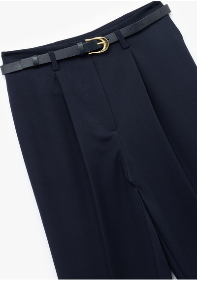 Koton Yüksek Bel Cigarette Pantolon Kemerli Slim Fit Lacivert 7wak40013uw