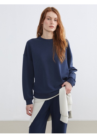 Lcw Vision Lacivert Bisiklet Yaka Oversize Kadın Sweatshirt