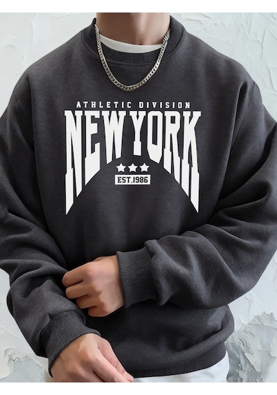 Startmore Startmoreathletic Division New York Est 1986 Baskı Erkekler Sonbahar Modası Kapüşonlu Üst Uzun Kollu T Antrasit