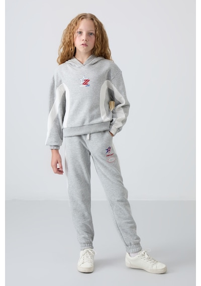 Tommylife Tommy Life Gri Melanj Pamuklu İçi Tüylü Yumuşak Dokulu Standart Fit Baskılı Kız Çocuk Eşofman Takım - 75166 Gri Melanj