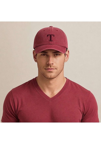 Tesbihane İsme Özel Harf Nakışlı Bordo Vintage Stil Eskitme Kumaş Ayarlanabilir Unisex Beyzbol Şapkası