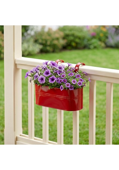 Askılı Metal Elips Saksı - Sökülebilir Askılı Balkon Saksılık Ve Çiçeklik 7 Litre Kırmızı Diğer
