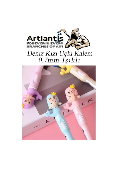 Işıklı Deniz Kızı Uçlu Kalem Seti Mor 0.7 Mm 1 Paket Denizkızı Başlıklı Versatil Kalem Süslü Silikonlu Hediyelik Kalem Mor