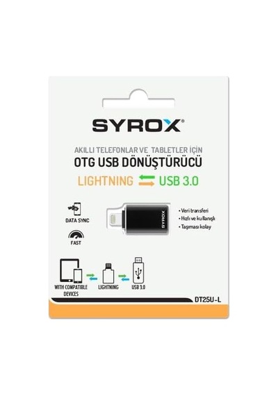 Ayrex Syrox Dt25ul Lightning - Usb 3.0 Otg Dönüştürücü - Siyah Diğer