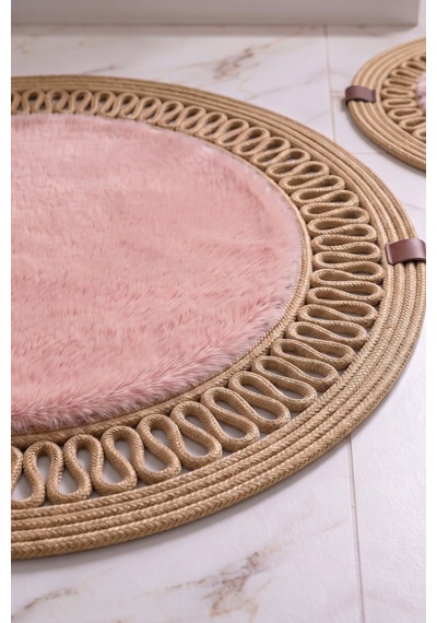 Banyo Paspası Takımı 60x100+40x60 Cm İç Trikot Pembe & Camel