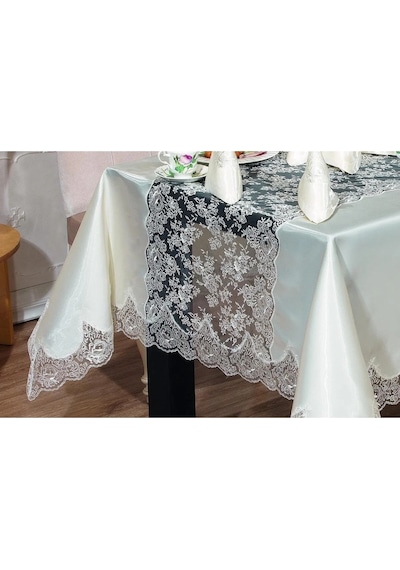 Rosalinda Güpürlü Monoray Kumaş Krem Sofra Takımı 8 Kşl. 170x240cm - 684 Çok Renkli