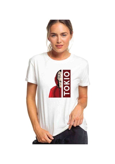 La Case De Papel Tokyo Tokio Baskılı Beyaz Kadın Tshirt (534310427)