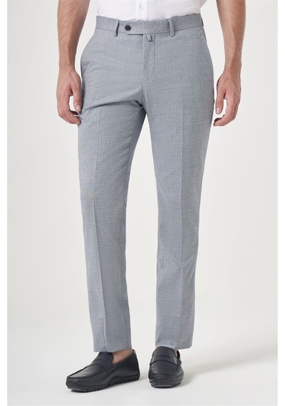 İmza Mavi Yan Cep Filafil Desen Slim Fit Esnek Pantolon 1003260152