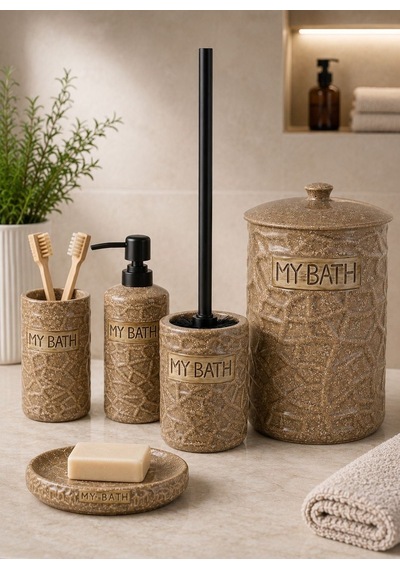 5 Parça Porselen Olivia Banyo Seti -5984 Kahverengi