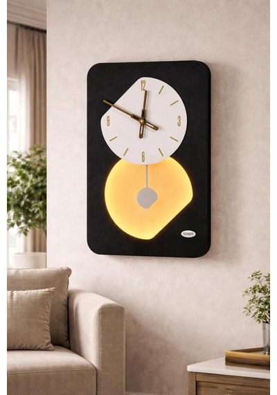 Nairobi Ledli Ahşap Salon Duvar Saati Quartz Ultra Sessiz Mekanizma 55 Cm X 34 Cm Siyah
