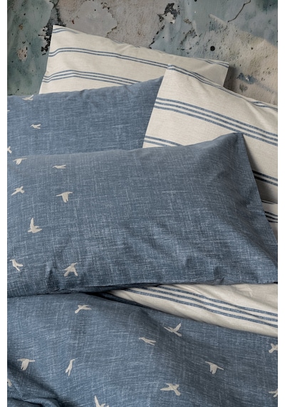 Cotton Box Klein Nakışlı Ranforce Çift Kişilik Nevresim Takımı Ceria Lacivert