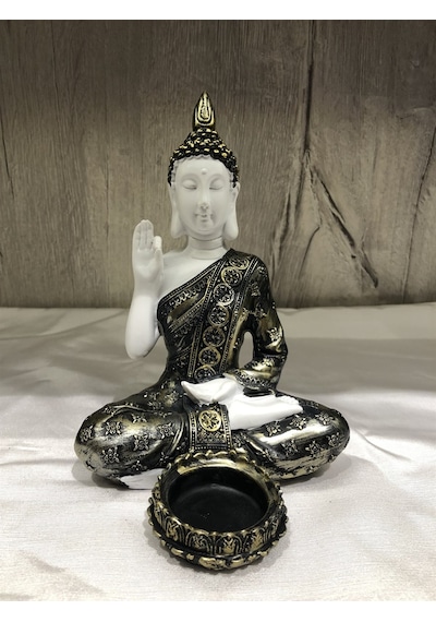 Pirinç Görünümlü Beyaz Buda Tealight Mumluk - Öğretici Duruşlu -