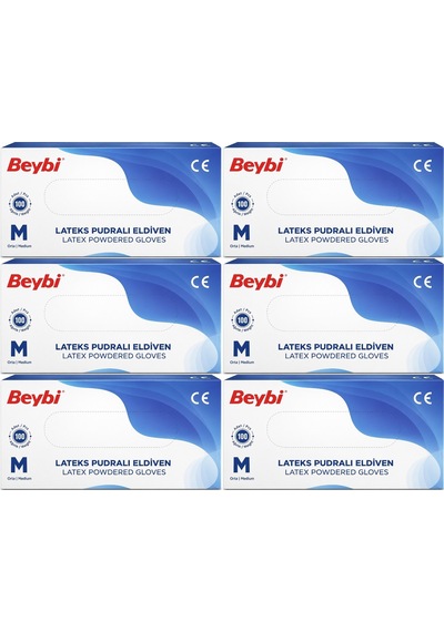 Beybi Lateks Pudralı Muayene Eldiveni M - Medium - Orta 600lü Set