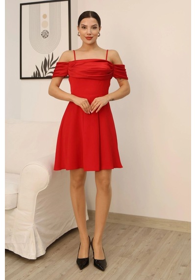 Lodmela Drape Detaylı Askılı Midi Elbise 2380-kırmızı Kırmızı