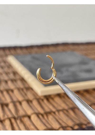 %100 Cerrahi Çelik Çift Çapraz Sıra 8 MM X 1.2 MM Altın Kilitli Halka Piercing Gümüş