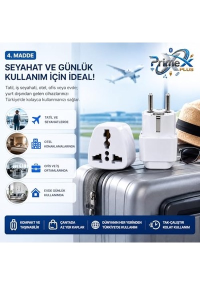 Primex Px-amc1 Universal Priz Dönüştürücü, Amerikan Priz Ve İngiliz Priz Türk Çevirici Adaptör, Us/uk To Eu Türk Fiş Adaptörü Seyahat Tipi Çevirici