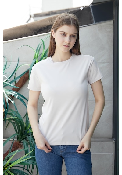 Jument Kadın Sıfır Yaka Kırışmaz Span Karışımlı Şık Kısa Kol Likralı T-shirt Bluz-şampanya Şampanya Jument Kadın Sıfır Yaka Kırışmaz Span Karışımlı Şık Kısa Kol Likralı T-shirt Bluz-şampanya Şampanya