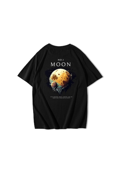 Brz Collection Oversize Unisex No1 Moon T-shirt Siyah