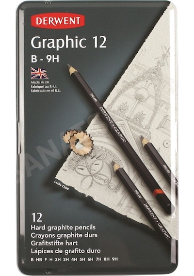 Derwent Graphic Dereceli Kalem Seti Hard Technical Teneke Kutu 12 Siyah