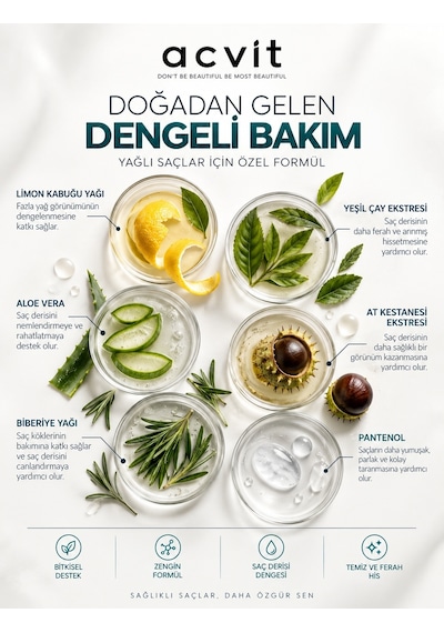 Yağlı Saçlar Için Ph Dengelemeye Yardımcı Doğal Bakım Şampuanı