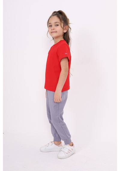 Toontoy Kids Kız Çocuk Bisiklet Yaka Kısa Kollu Tişört Kırmızı
