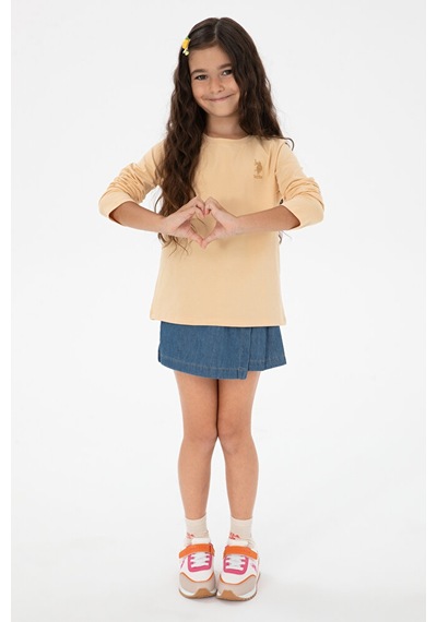 U.S. Polo Assn. Kız Çocuk Bisiklet Yaka Basic Sweatshirt 50313123-vr011 Bej