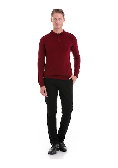 Hatemoğlu Tüylenme Yapmayan Yünlü Regular Fit Polo Yaka Bordo Kazak