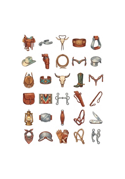 30 Adet Vintage Rodeo Ve Binicilik Sticker Seti - Laptop, Defter, Kılıf Çok Renkli