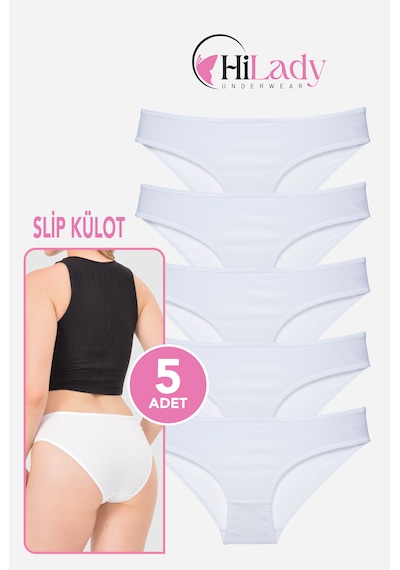 Kadın Külot, 5li Paket Karışık Renkli Slip Külot Rahat Pamuklu Yumuşak Kumaş Beyaz