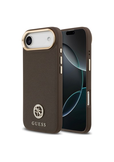 Apple Uyumlu iPhone 17 Air Kılıf Guess Lisanslı M-safeli Grained Yazı Ve Taşlı 4g Logolu Kapak Kahverengi Kahverengi