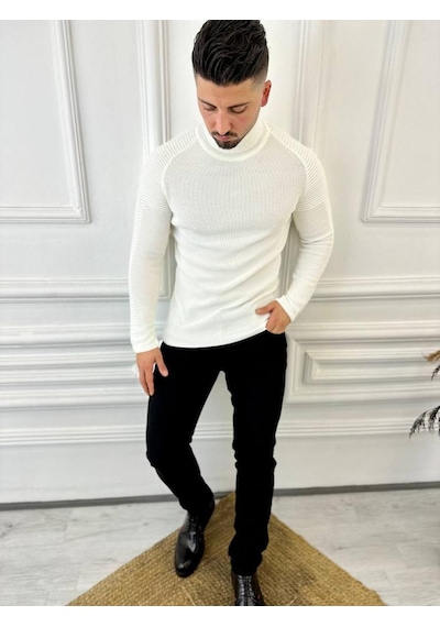 Elku Moda Kazak Naturel Pamuk Triko Boğazlı Balıkçı Yaka Kazak Beyaz Elku Moda Kazak Naturel Pamuk Triko Boğazlı Balıkçı Yaka Kazak Beyaz
