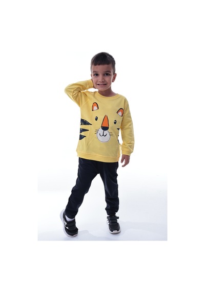 Erkek Çocuk Sarı Kaplan Baskılı Sweatshirt Ve Lacivert Jogger Alt Takım Rahat Günlük Kombin Sarı Erkek Çocuk Sarı Kaplan Baskılı Sweatshirt Ve Lacivert Jogger Alt Takım Rahat Günlük Kombin Sarı