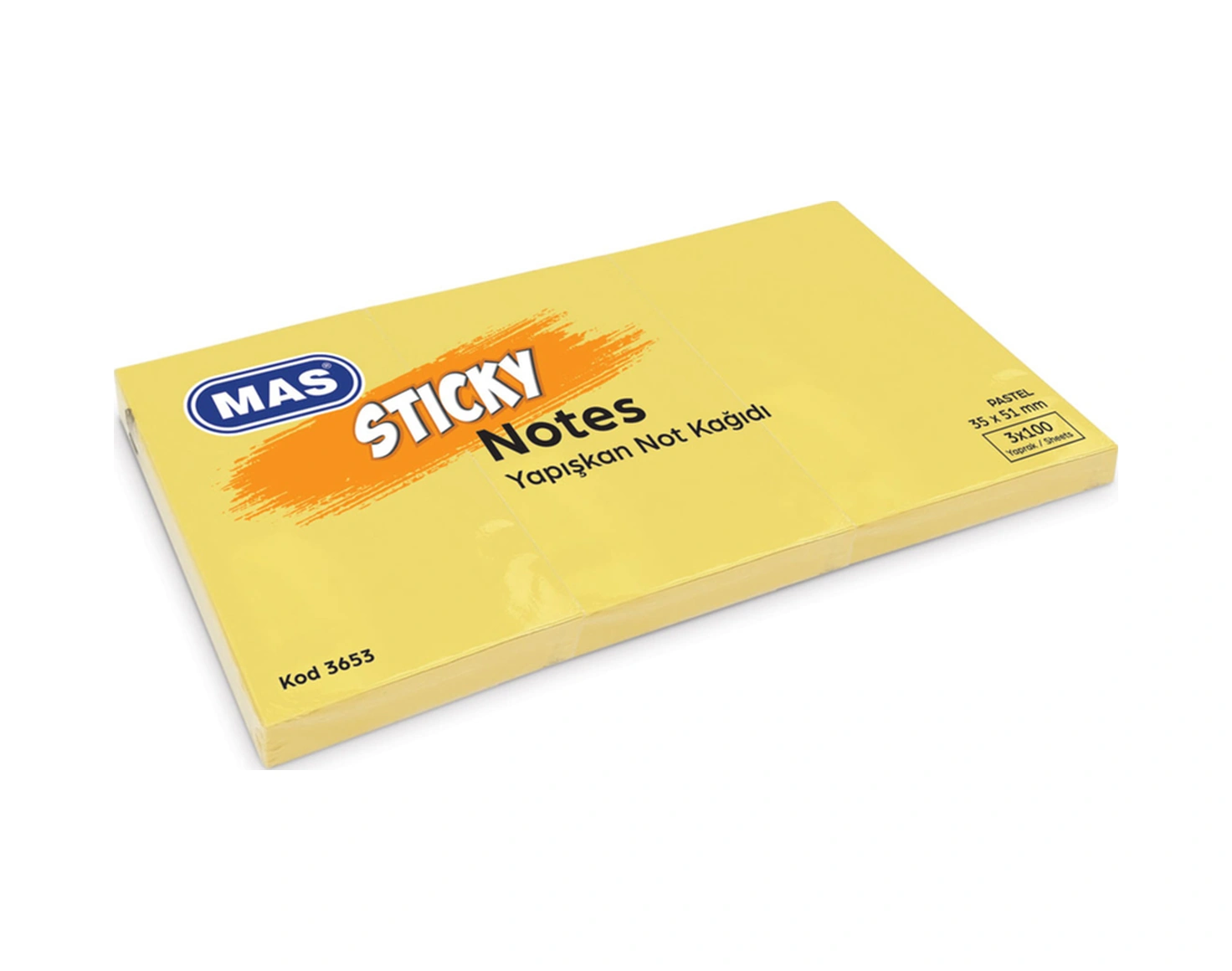 Yapışkanlı Not Kağıdı 3 Blok 100 Sy 35x51 Pastel Sarı 3653