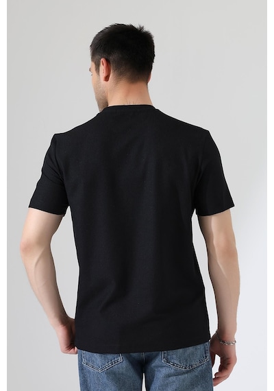 Erkek Fitilli Slim Fit Bisiklet Yaka Düz Renk T-shirt Siyah
