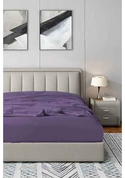 Mürdüm Renk 180x200 Cm Lastikli Fitted Penye Çarşaf Ab Siyah Kedi