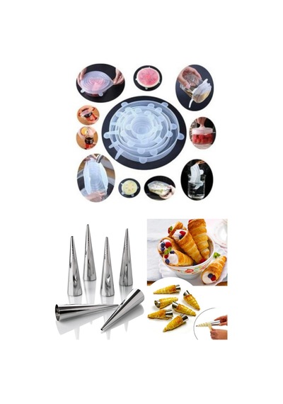 6 Lı Metal Kornet-külah Kalıbı 6 Boy Gıda Koruyucu Silikon Kapak Saklayıcı Bone Metal Bej Diğer