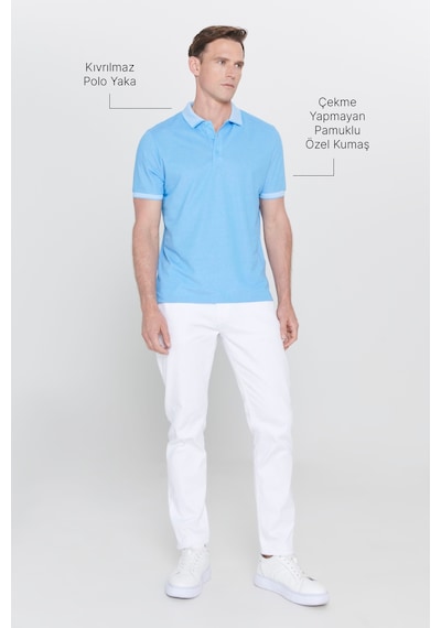 Ac&Co / Altınyıldız Classics 4A4820200047Mavm Düğmeli Polo Yaka Cepsiz Slim Fit Erkek Tişört Mavi