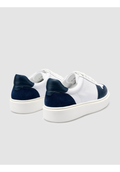 Cabani %100 Hakiki Deri Beyaz - Mavi Bağcıklı Erkek Sneaker Beyaz