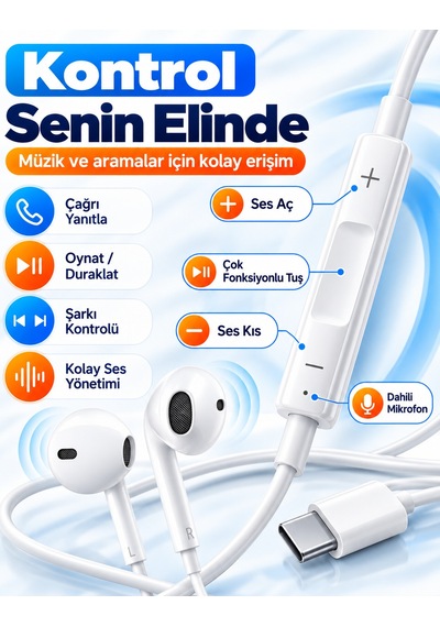Type-c Girişli Kablolu Kulaklık Mikrofonlu Kulak İçi Kulaklık Ses Kontrol Tuşlu Telefon Tablet Uyumlu Usb-c Kulaklık