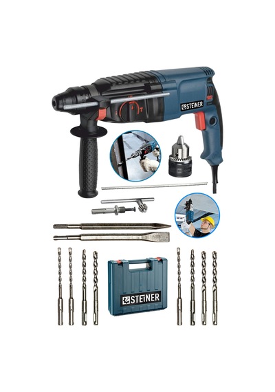Steiner 3000 W Darbeli Kırıcı Delici Matkap + Mandren + 10 Parça Uç Seti