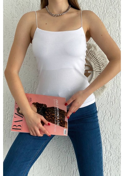 Noa & Noa Kadın İnce Askılı Düz Crop Atlet White Base beyaz