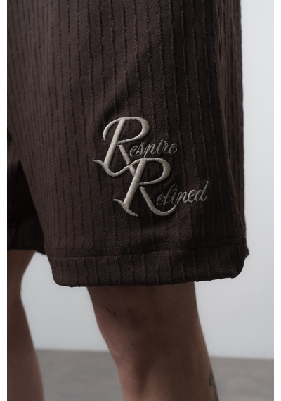 Erkek Respire Relined Yazılı Regular Fit T-shirt Şort Takım Kahve Kahverengi